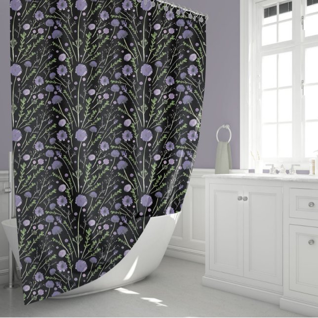 Cortina De Ducha Elegante Morado Acuarela Floral (Elegant Purple Watercolor Floral Shower Curtain from Studio Posies.)