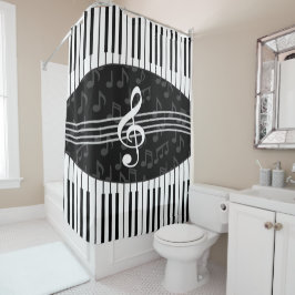 Cortina De Ducha Elegante Music Notes Treble Clef y Piano Keys