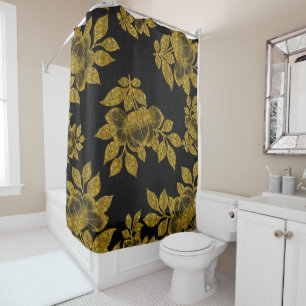 Cortina De Ducha Elegante negro con Purpurina dorado/Relieve metali