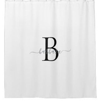 Cortina De Ducha Elegante nombre con letra de monograma blanca