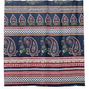 Cortina De Ducha Elegante Paisley de la Marina: Diseño de Fronteras
