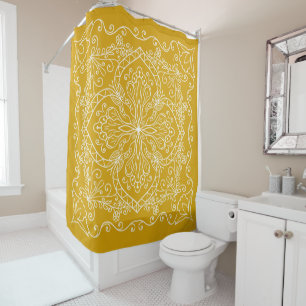 Cortina De Ducha Elegante patrón Boho Flourish Mostaza Amarillo