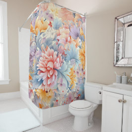 Cortina De Ducha Elegante patrón floral colorido Arte japonés
