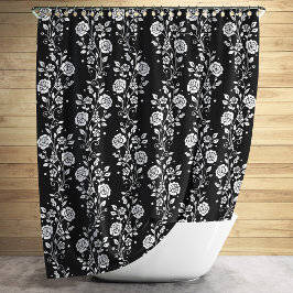 Cortina De Ducha Elegante patrón floral negro