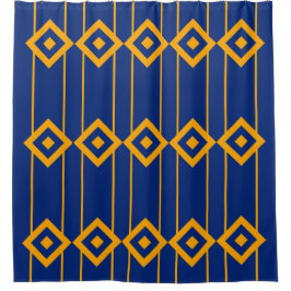 Cortina De Ducha Elegante patrón geométrico azul y amarillo