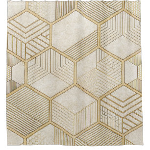 Cortina De Ducha Elegante patrón geométrico de hexágono de oro - Má