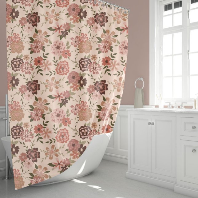 Cortina De Ducha Elegante Peach Floral (Elegant Floral Amber And Sage Flowers Shower Curtain from Studio Posies.)