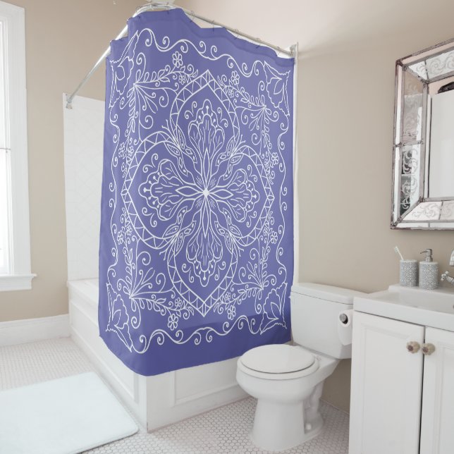 Cortina De Ducha Elegante Periwinkle Blue Flourish Pattern Purple (In situ)