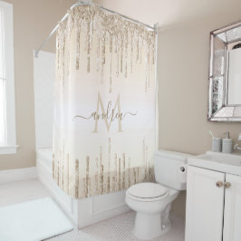 Cortina De Ducha Elegante Purpurina de champagne Dripping Monograma