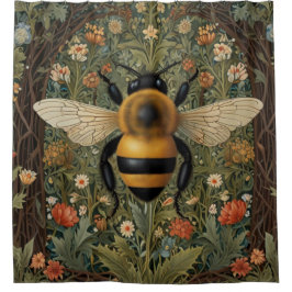 Cortina De Ducha Elegante retro bumblebee boho arte floral botánico