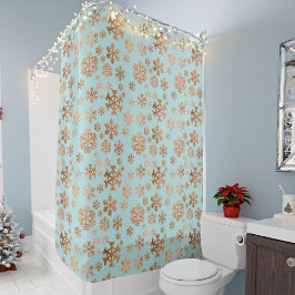 Cortina De Ducha Elegante Robin Egg Blue Festive Copper Snowflakes