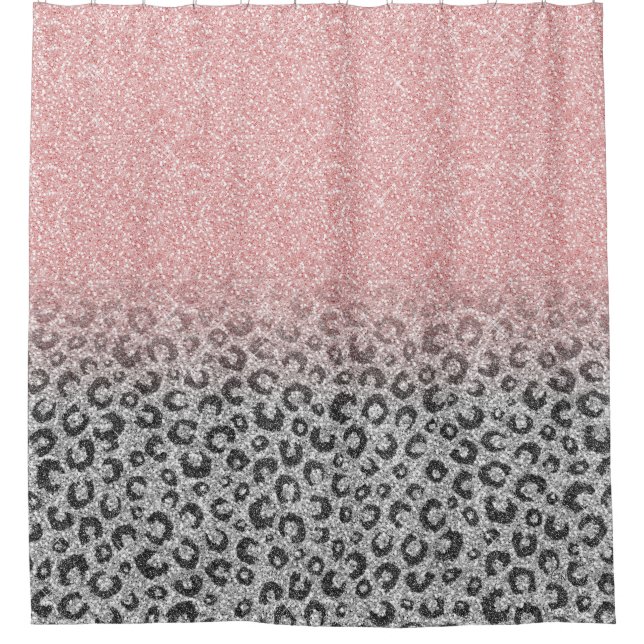 Cortina De Ducha Elegante Rosa dorado Purpurina Leopardo Imprimir (Anverso)