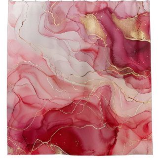 Cortina De Ducha Elegante Rosa Oro Rojo Tinta Alcohol Agata