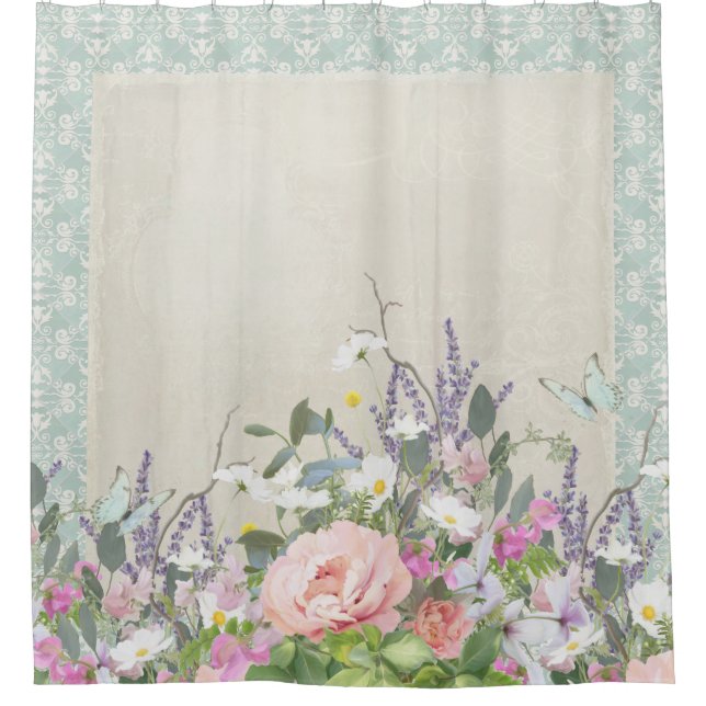 Cortina De Ducha Elegante Shabby Moderno Moda de campo Fonas floral (Anverso)