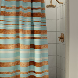 Cortina De Ducha Elegante Stripe Robin Egg Blue Copper