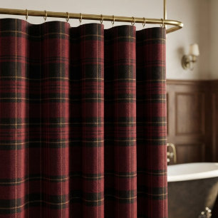 Cortina De Ducha Elegante Tartán Burgundy