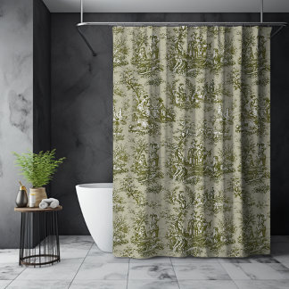 Cortina De Ducha Elegante toile de jouy verde oliva