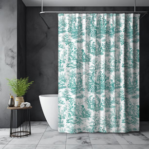 Cortina De Ducha Elegante Toile de Jouy Vintage Turquesa Francesa