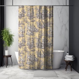 Cortina De Ducha Elegante toile gris amarillo vintage de jouy