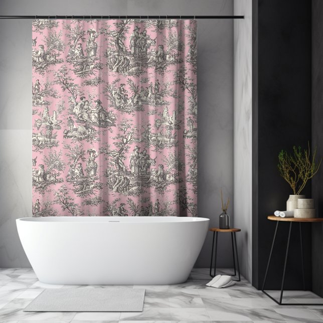 Cortina De Ducha Elegante toile gris rosado de jouy (Subido por el creador)