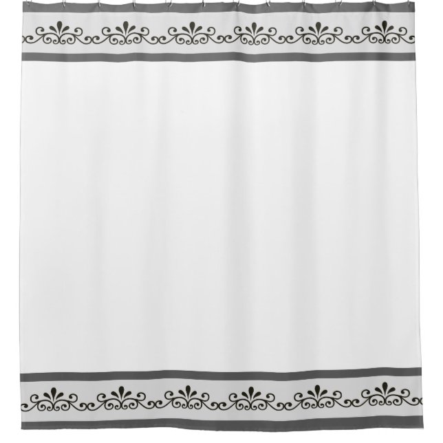 Cortina De Ducha Elegante vector floral gris sobre blanco (Anverso)
