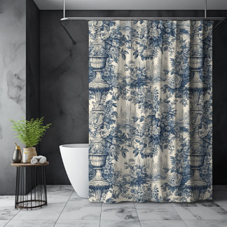 Cortina De Ducha Elegante Vintage floral Blue toile de jouy