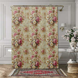 Cortina De Ducha Elegante vintage rosa blanco rosas victorianas pre