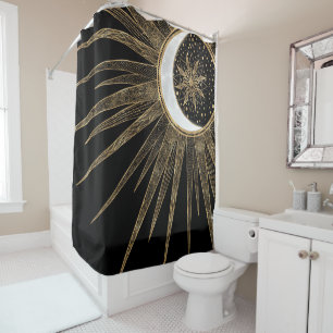 Cortina De Ducha Elegantes Doodles dorados Luna de sol Mandala Dise