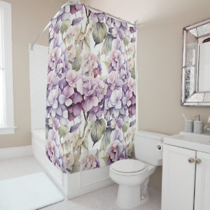 Cortina De Ducha Elegantes hortensias acuarela rosa púrpura