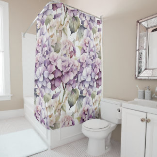 Cortina De Ducha Elegantes hortensias acuarela rosa púrpura 