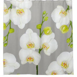 Cortina De Ducha Elegantes orquídeas blancas y gris claro