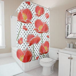 Cortina De Ducha Elegantes rojos Poppies Polka Dots Moda Floral