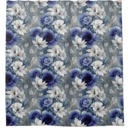 Cortina De Ducha Elegantes rosas y azules y lirios