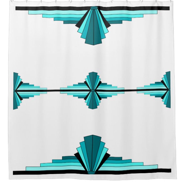 Cortina De Ducha Elementos Art Deco en verde verde azulado (Anverso)