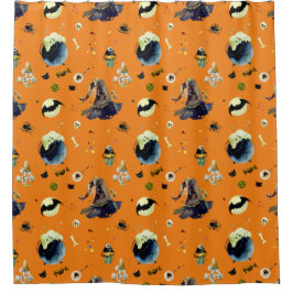Cortina De Ducha Elementos de Halloween sobre Naranja
