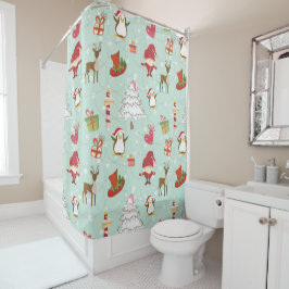 Cortina De Ducha Elementos de Navidad Reno Elfos