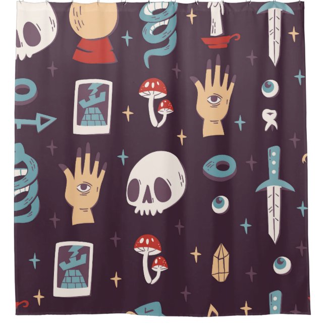 Cortina De Ducha Elementos mágicos: cráneo, tarot sin costuras (Anverso)