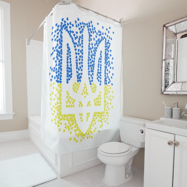 Cortina De Ducha Emblema ucraniano trident tryzub esparce corazones (In situ)