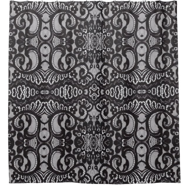 Cortina De Ducha encaje negro victoriano floral bohemio (Anverso)
