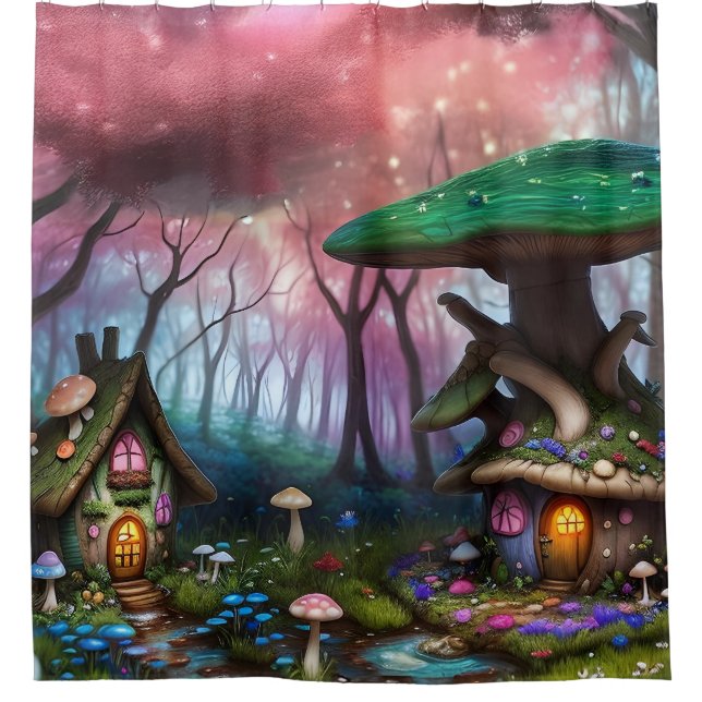Cortina De Ducha Encantado Bosque Dreamscape Mushroom Fantasy Fairy (Anverso)