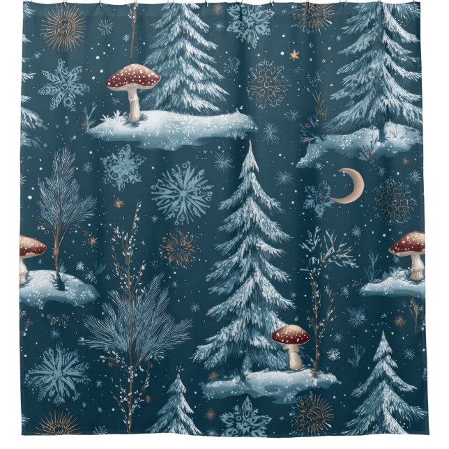 Cortina De Ducha Enchanted Winter Forest Night Pattern (1) (Anverso)