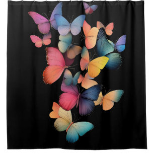 Cortina De Ducha Enjambre de mariposas - Arcoiris colorido sobre ne