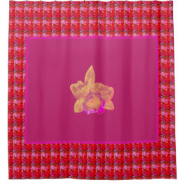 Cortina De Ducha Enorme orquídea amarilla y magenta en rojo
