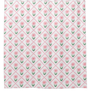 Cortina De Ducha Enrejado floral rosa clásico grandmillenial bonito
