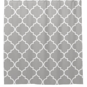 Cortina De Ducha Enrejado marroquí gris y blanco Quatrefoil