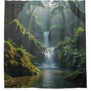 Cortina De Ducha Epic Rainforest Cove Waterfall Pintado