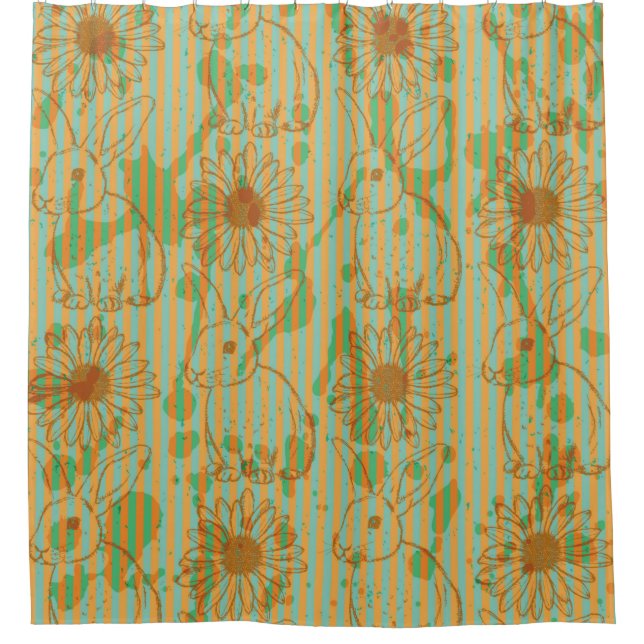 Cortina De Ducha Esbozo de conejo y camomila, parte inmaculada (Anverso)