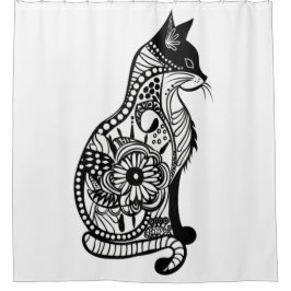 Cortina De Ducha Esbozo de gato curado II