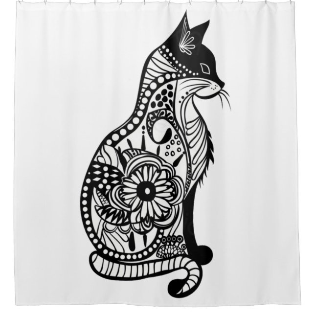 Cortina De Ducha Esbozo de gato curado II (Anverso)