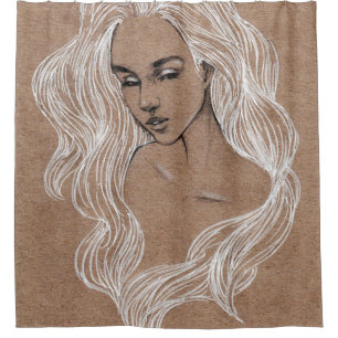 Cortina De Ducha Esbozo de retrato: Ilustracion joven Chica